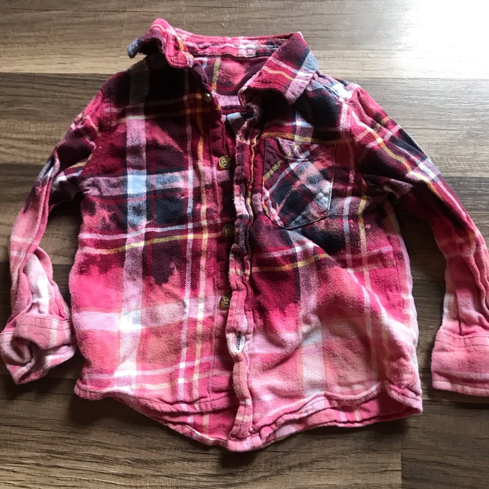 Red and Pink Long Sleeve Flannel Distressed Shirt